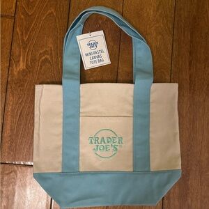 Trader Joe's Mini Pastel Canvas Tote Bag - Cream and Blue